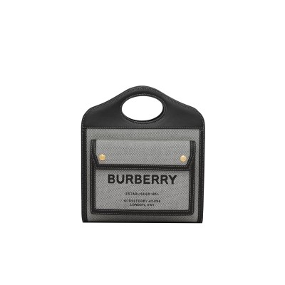 BURBERRY MINI TRI-TONE COTTON CANVAS and LEATHER POCKET BAG 80391011 (23cm*6cm*26.5cm)